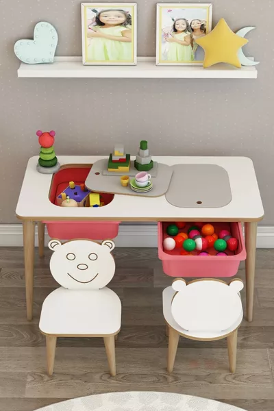 Children's Study Desk Play and Activity Table Summer-Winter Double Desk with Chairs