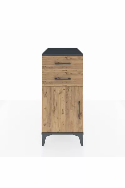 Kronos Nachtkastje met één plank, 2 lades en 1 deur Antraciet-dennen