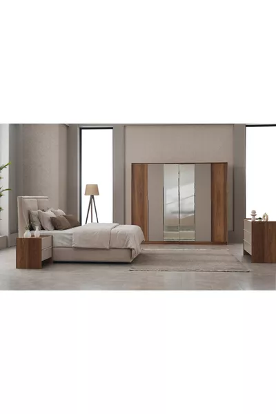 طقم غرفة نوم MONARCH، مع مرآة، بستة أبواب