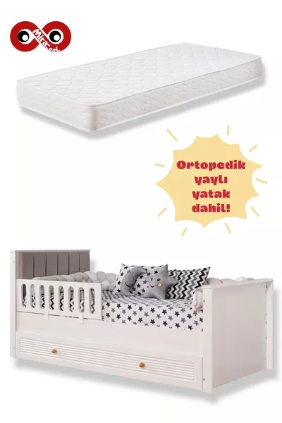 Lit Ottoman Blanc avec Tête de Lit / Montage Gratuit / Matelas Orthopédique à Ressorts Inclus