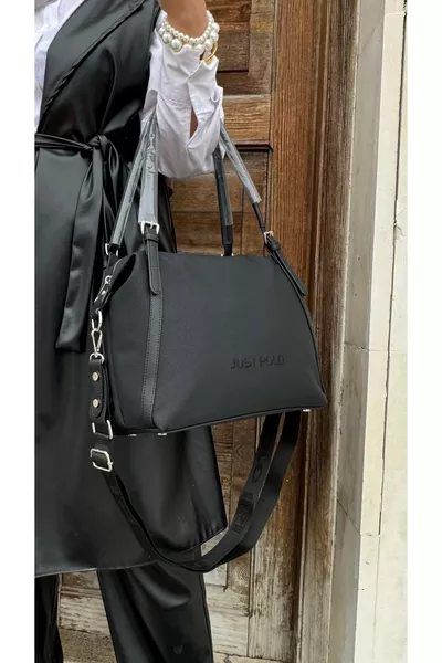 Justpolo Borsa da Donna Nera Grande con Tracolla Regolabile (taglia scuola)