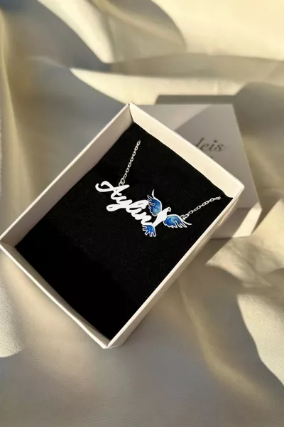 Колие с персонализирано име с дизайн на Феникс от сребро  проба – дамско сребърно колие подарък