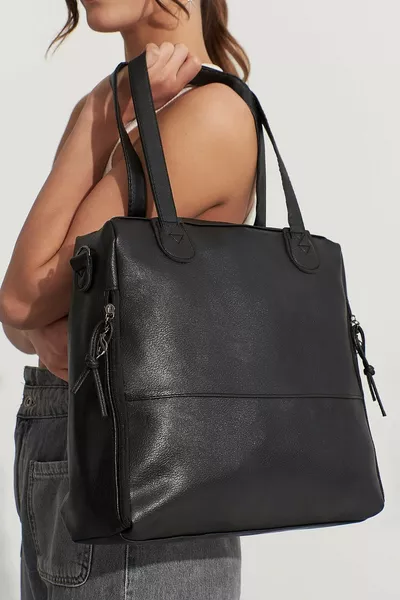 Black Women's Shoulder Bag with Zipper Detail 