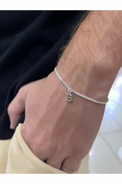  Sterling Silver Movable Letter Oxidized Unisex Bracelet