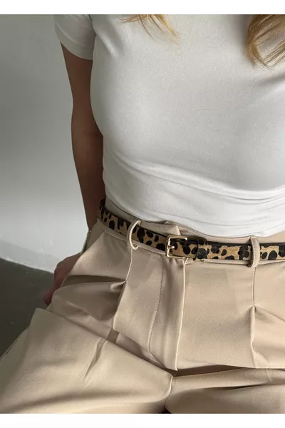 حزام ذهبي بمشبك بقصة نقشة الفهد بعرض 1. سم