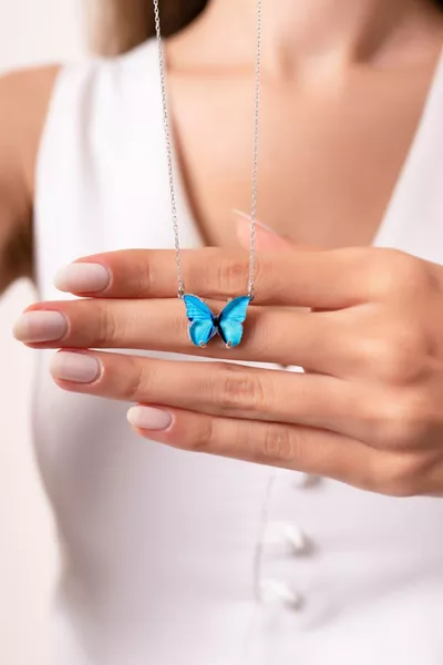  Sterling Silver Enamel Blue Butterfly Necklace