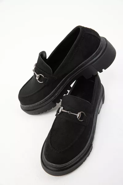 حذاء نسائي لوفر جلد أسود SIYAH SUET موديل 