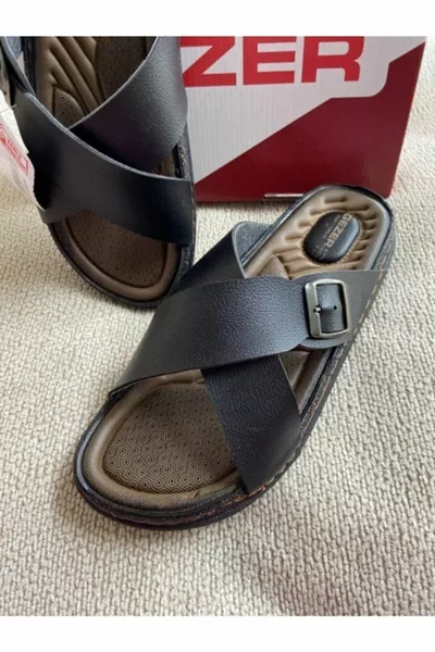 Erkek Ortopedik Rahat Taban Çapraz Ayarlanabilir Siyah Erkek Terliği