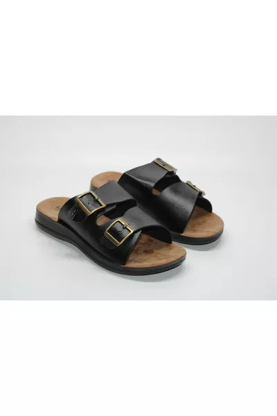 Adjustable Double Buckle Polyurethane Lightweight Sole Black Casual Home-Outdoor Slippers