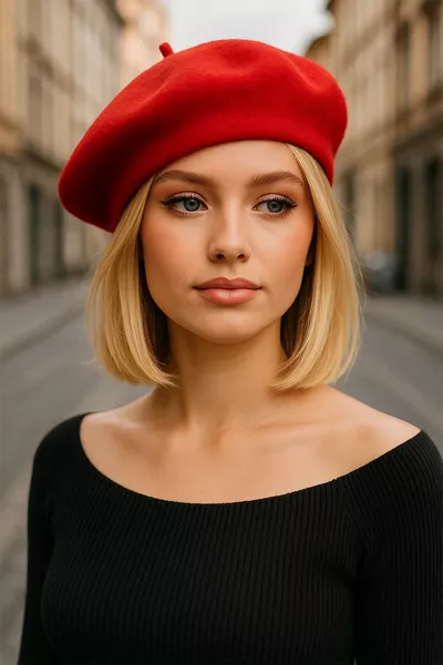 قبعة قبعة فرنسية حمراء من الصوف الصناعي