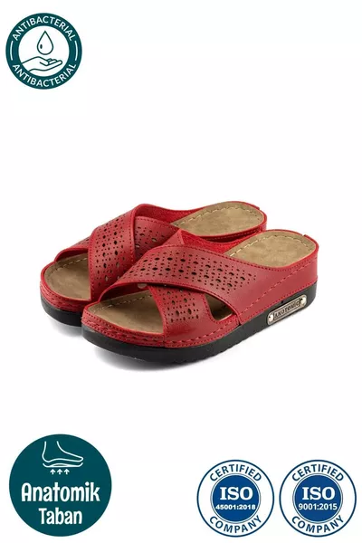 Dames orthopedische huisslippers met zacht voetbed, ademend, dubbele band, geperforeerd, comfortabel voor thuis