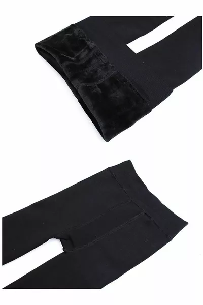 Women's Thick Winter High-Waist Fleece-Lined Plush Double-Stitched Black Thermal Leggings