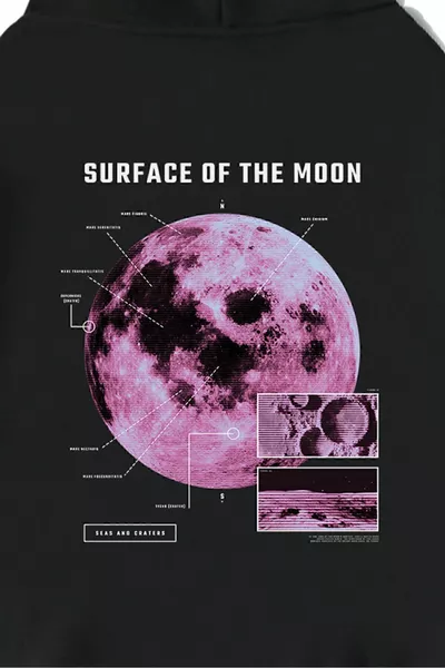 سويت شيرت هودي فضفاض للجنسين بطباعة سطح القمر