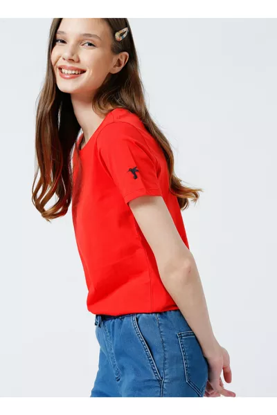 Red Women's Crew Neck Basic T-Shirt TENGIZ