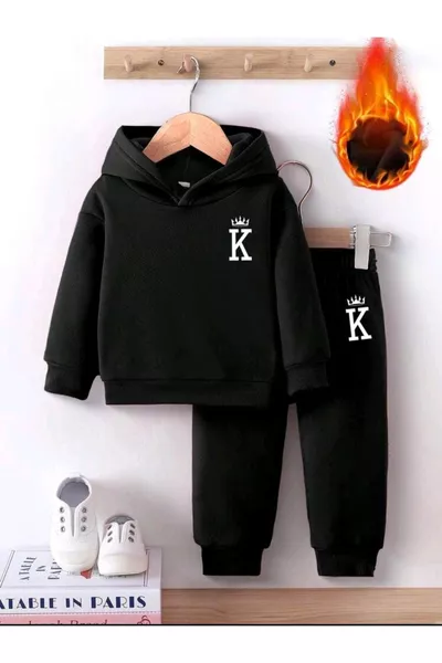 Детски спортен комплект с качулка и дълъг ръкав, 2 части