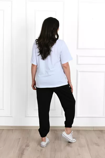 Women's Plus Size Sweatshirt and Pants Set with Print Detail 