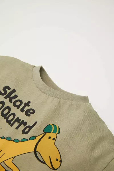 تي شيرت طويل الأكمام للرضع الذكور بياقة دائرية وطبعة ديناصور NS