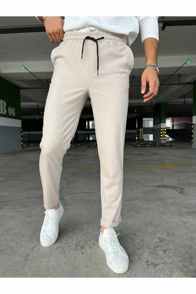 Pantalon de jogging homme avec taille élastique et cordon, bas de jambe élastique