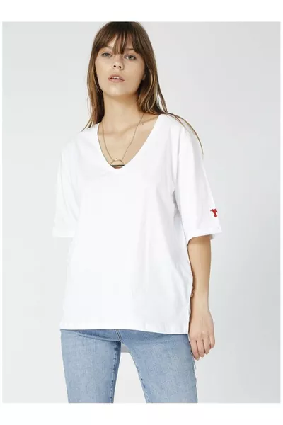 White Women's V-Neck Oversized T-Shirt TALITA