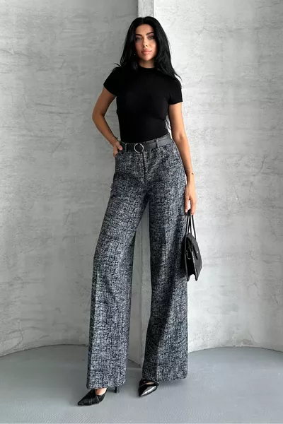 Women's Patterned Wide-Leg Palazzo Pants with Pockets and Belt