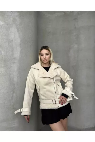 New Season Women's Premium Leather Suede Jacket with Belt Detail and Inner Lining