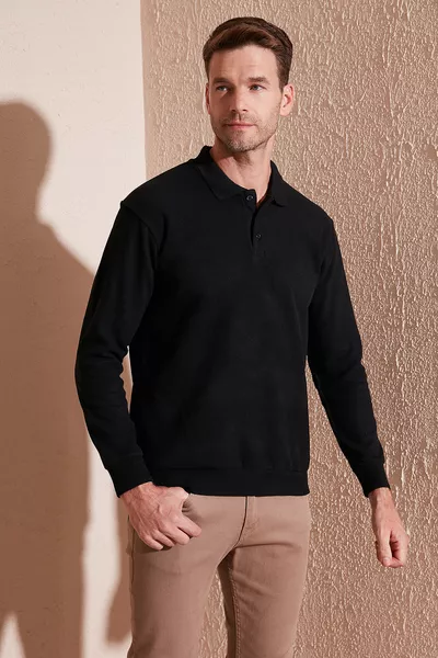 Cotton Regular Fit Buttoned Polo Collar Sweater Men’s Sweater 