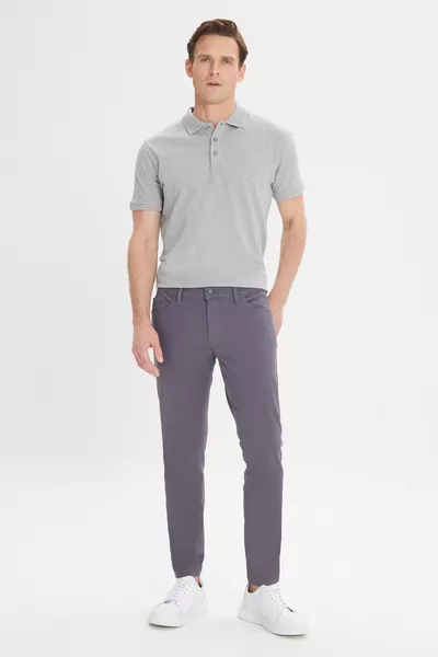 Erkek Antrasit Slim Fit Dar Kesim 5 Cep Pamuklu Kanvas Esnek Chino Pantolon
