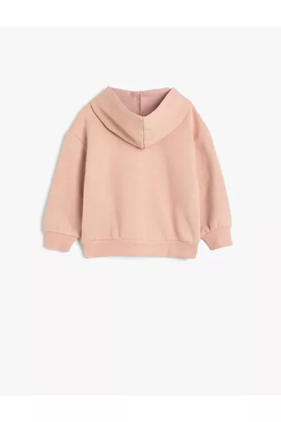 Kapşonlu Sweatshirt Fermuarlı Uzun Kollu Balerin Baskı Detaylı Şardonlu