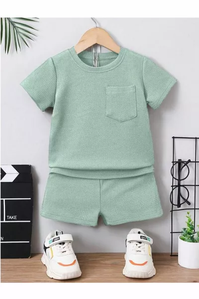 Sommerzweiteiler aus Baumwoll-Waffle-Stoff mit Taschen-Detail