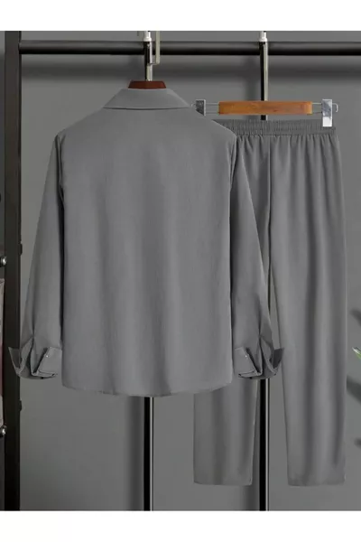 Heren Lange Mouwen Smoky Grijs Shirt en Broek Fleece Trainingspak