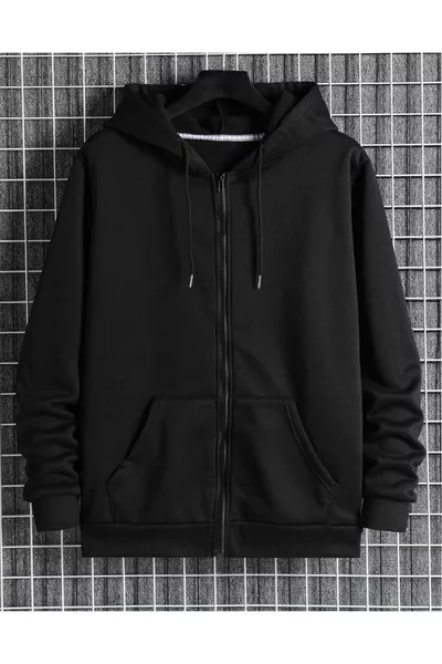 Black Plain Zip-Up Sweat Cardigan