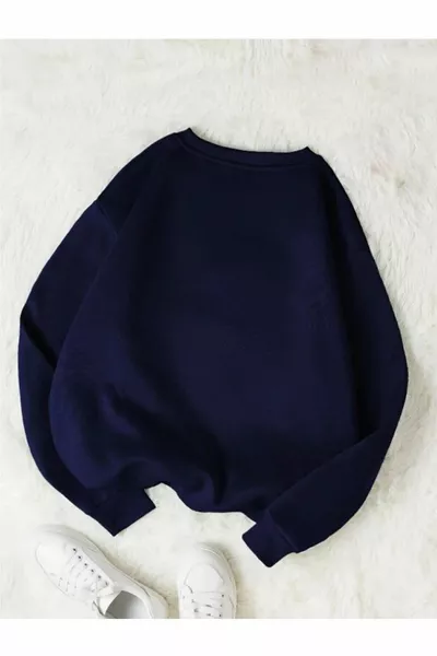 القطن للجنسين كبيرة الحجم الأساسية على التوالي طاقم الرقبة الأزرق الداكن قميص من النوع الثقيل