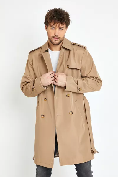 Manteau et trench-coat pour homme avec doublure à carreaux Camel