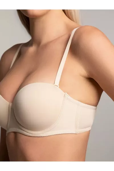 Сутиен тип push-up с подплънка Lenola с мека текстура без презрамки, цвят телесен
