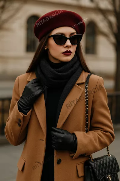 قبعة الرسام الفرنسية المصنوعة من اللباد باللون الأحمر الداكن