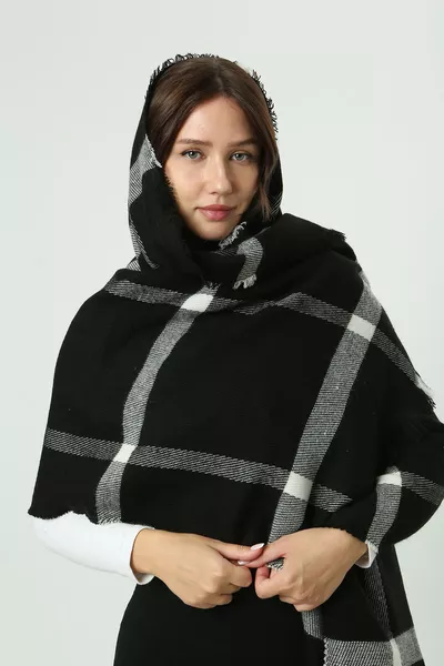 Checkered Scarf Shoulder Shawl  cm  Black