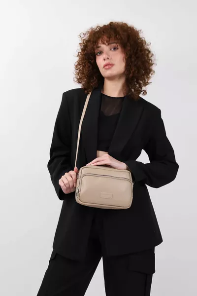 Borsa donna in visone con 2 scomparti, tracolla regolabile a spalla e a tracolla