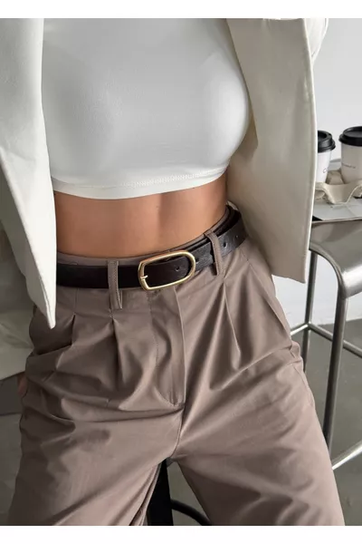 Hendri Bitter Coffee Leather Oval Buckle Belt  Cm