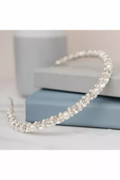 Silver Pearl & Zircon Stone Special Occasion Bridal Tiara