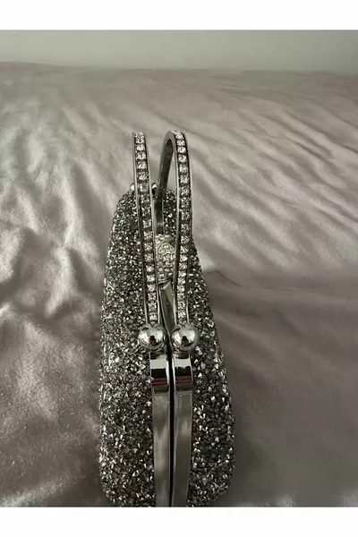 Platinum Double-Sided Stone Evening Bag with Double Chain Handles