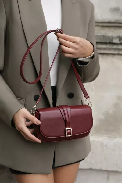 Burgundy Women's Buckle Crossbody Bag
