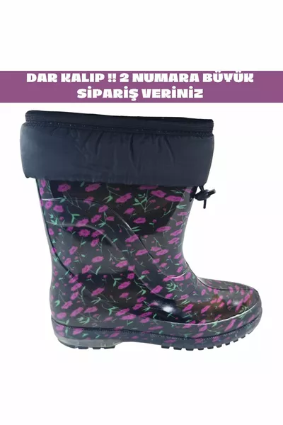 Dames waterdichte sneeuw- en regenlaarzen met paarse bloemetjes en wol