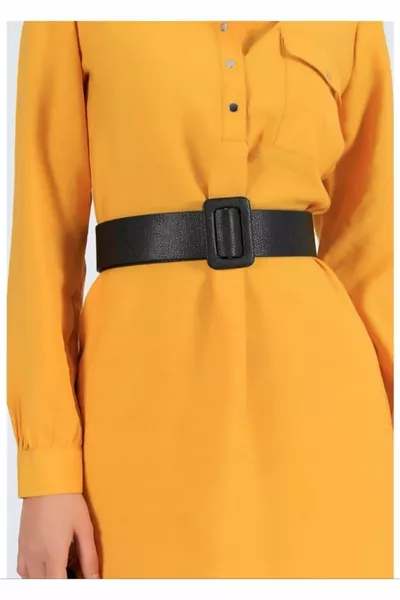 حزام خصر للنساء بمظهر الجلد الأسود