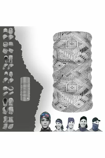 Черно-бял геометричен безшевен тръбен шал бандана буф