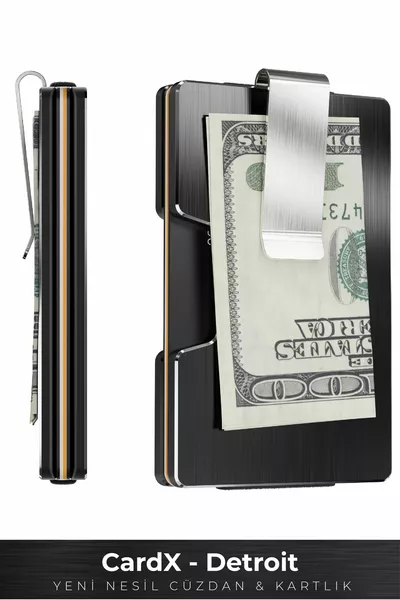 Cardx - ديترويت - محفظة معدنية وجامع بطاقات من الجيل الجديد - RFID، مشبك قابل للإزالة للجنسين (أسود)