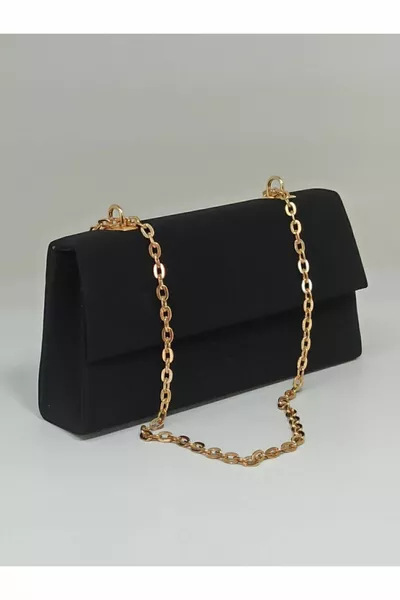Women's Black Suede Chain Strap Bag