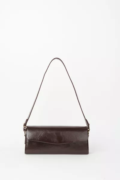 Women's Poppy Dark Coffee Textured Faux Leather Lined Snap Closure Hand, Arm, and Shoulder Bag