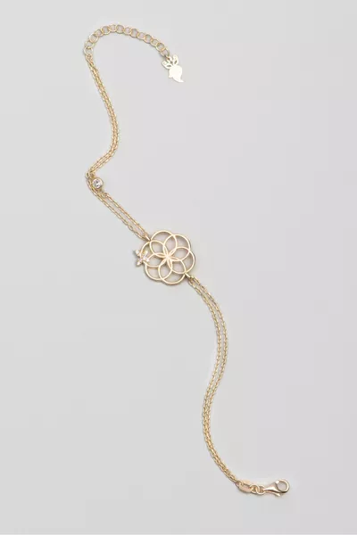 Flower of Life K Yellow Gold Plated  cm Silver Luck Bracelet