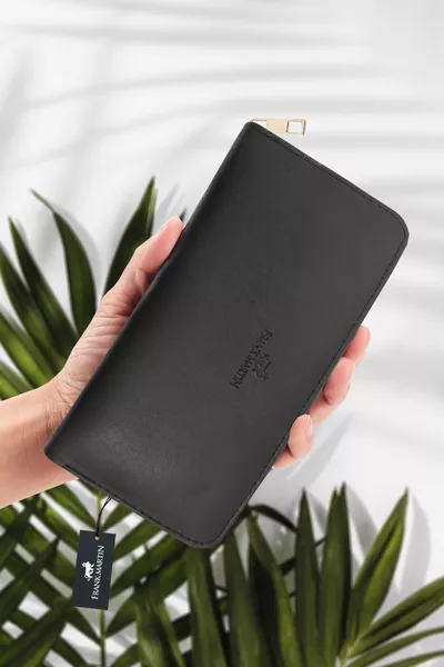 Eva Kutulu Deri Bozuk Kağıt Para Telefon Bölmeli Fermuarlı Portföy Kadın Cüzdan Siyah