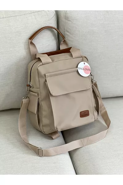 SAC À DOS FEMME VISON AVEC DÉTAILS LATÉRAUX ET POCHE À RABAT